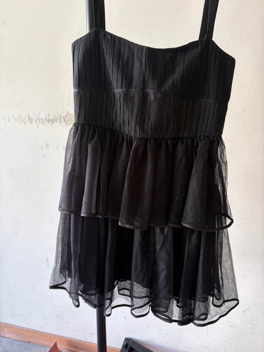 Jonathan Simkhai Black Tiered Mini Dress with Sheer Waistband - Picture 3 of 5